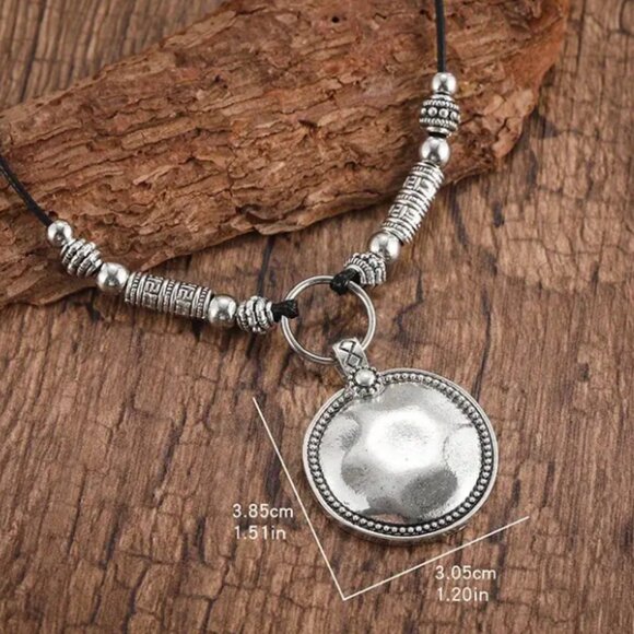 Classic Boho Style Silver Disc Pendant Necklace for Women - Picture 3 of 4
